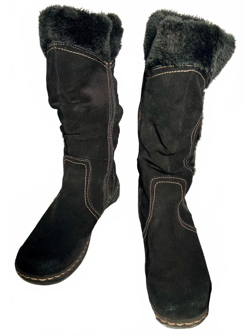 BareTraps Ellery Womens 9M Black Suede Leather Faux Fur Tall Winter Boots Zip